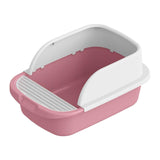 Maxbell Cat Litter Box Semi Enclosed Splashproof Heighten Kitty Litter Pan Bedpan L Pink