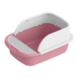 Maxbell Cat Litter Box Semi Enclosed Splashproof Heighten Kitty Litter Pan Bedpan L Pink
