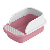 Maxbell Cat Litter Box Semi Enclosed Splashproof Heighten Kitty Litter Pan Bedpan L Pink