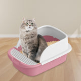Maxbell Cat Litter Box Semi Enclosed Splashproof Heighten Kitty Litter Pan Bedpan L Pink