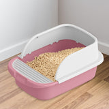 Maxbell Cat Litter Box Semi Enclosed Splashproof Heighten Kitty Litter Pan Bedpan L Pink