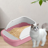 Maxbell Cat Litter Box Semi Enclosed Splashproof Heighten Kitty Litter Pan Bedpan S Pink