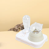 Maxbell Tilted Cat Food Bowl Pet Feeder Waterer Food Feeding Dog Bowl Drink Fountain Gray White