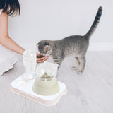 Maxbell Tilted Cat Food Bowl Pet Feeder Waterer Food Feeding Dog Bowl Drink Fountain Gray White