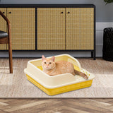 Maxbell Heightening Semi Closed Cat Litter Box Potty Toilet Anti Splashing Portable Yellow