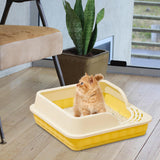 Maxbell Heightening Semi Closed Cat Litter Box Potty Toilet Anti Splashing Portable Yellow