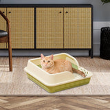 Maxbell Heightening Semi Closed Cat Litter Box Potty Toilet Anti Splashing Portable Green