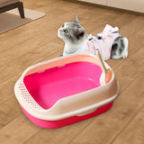 Maxbell Cat Litter Box Kitten Toilet Pet Litter Tray Bedpan Cat Litter Container Pink