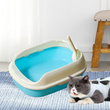 Maxbell Cat Litter Box Kitten Toilet Pet Litter Tray Bedpan Cat Litter Container Blue