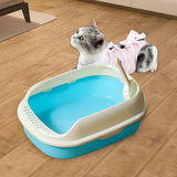 Maxbell Cat Litter Box Kitten Toilet Pet Litter Tray Bedpan Cat Litter Container Blue