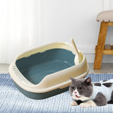 Maxbell Cat Litter Box Kitten Toilet Pet Litter Tray Bedpan Cat Litter Container Navy