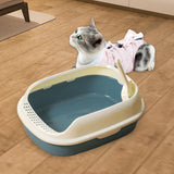 Maxbell Cat Litter Box Kitten Toilet Pet Litter Tray Bedpan Cat Litter Container Navy