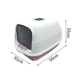 Maxbell Large Cat Litter Box with Lid Fully Enclosed with Door Cat Toilet Reusable Pink Bottom