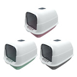 Maxbell Large Cat Litter Box with Lid Fully Enclosed with Door Cat Toilet Reusable Pink Bottom