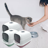 Maxbell Large Cat Litter Box with Lid Fully Enclosed with Door Cat Toilet Reusable Pink Bottom