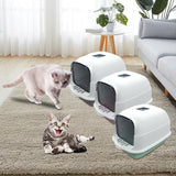 Maxbell Large Cat Litter Box with Lid Fully Enclosed with Door Cat Toilet Reusable Pink Bottom