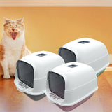 Maxbell Large Cat Litter Box with Lid Fully Enclosed with Door Cat Toilet Reusable Pink Bottom