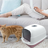 Maxbell Large Cat Litter Box with Lid Fully Enclosed with Door Cat Toilet Reusable Pink Bottom