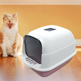 Maxbell Large Cat Litter Box with Lid Fully Enclosed with Door Cat Toilet Reusable Pink Bottom