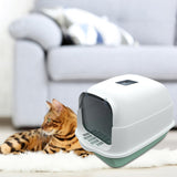 Maxbell Large Cat Litter Box with Lid Fully Enclosed with Door Cat Toilet Reusable Green Bottom