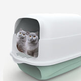 Maxbell Large Cat Litter Box with Lid Fully Enclosed with Door Cat Toilet Reusable Green Bottom