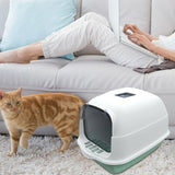 Maxbell Large Cat Litter Box with Lid Fully Enclosed with Door Cat Toilet Reusable Green Bottom