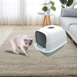 Maxbell Large Cat Litter Box with Lid Fully Enclosed with Door Cat Toilet Reusable Green Bottom
