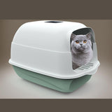 Maxbell Large Cat Litter Box with Lid Fully Enclosed with Door Cat Toilet Reusable Green Bottom