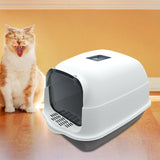 Maxbell Large Cat Litter Box with Lid Fully Enclosed with Door Cat Toilet Reusable Gray Bottom