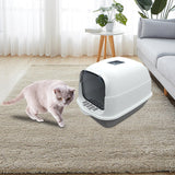 Maxbell Large Cat Litter Box with Lid Fully Enclosed with Door Cat Toilet Reusable Gray Bottom