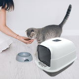 Maxbell Large Cat Litter Box with Lid Fully Enclosed with Door Cat Toilet Reusable Gray Bottom