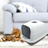Maxbell Large Cat Litter Box with Lid Fully Enclosed with Door Cat Toilet Reusable Gray Bottom