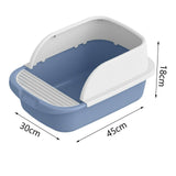 Maxbell Cat Litter Box Toilet Portable Large Space Anti Splashing Semi Closed Tray Blue 45cmx30cmx18cm