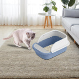 Maxbell Cat Litter Box Toilet Portable Large Space Anti Splashing Semi Closed Tray Blue 45cmx30cmx18cm