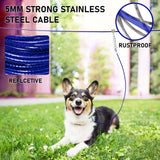 Maxbell Dog Tie Out Cable with 360 Degree Swivel Metal Hook Portable for Running Blue