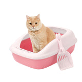 Maxbell Cat Litter Box with High Side Durable Pet Litter Tray Cat Sandbox Bedpan Pink
