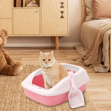 Maxbell Cat Litter Box with High Side Durable Pet Litter Tray Cat Sandbox Bedpan Pink