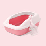 Maxbell Cat Litter Box with High Side Durable Pet Litter Tray Cat Sandbox Bedpan Pink