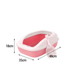 Maxbell Cat Litter Box with High Side Durable Pet Litter Tray Cat Sandbox Bedpan Pink