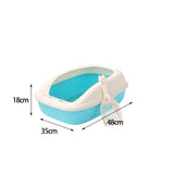 Maxbell Cat Litter Box with High Side Durable Pet Litter Tray Cat Sandbox Bedpan Blue