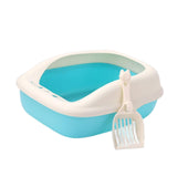 Maxbell Cat Litter Box with High Side Durable Pet Litter Tray Cat Sandbox Bedpan Blue