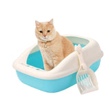 Maxbell Cat Litter Box with High Side Durable Pet Litter Tray Cat Sandbox Bedpan Blue