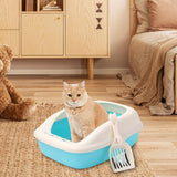 Maxbell Cat Litter Box with High Side Durable Pet Litter Tray Cat Sandbox Bedpan Blue