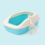 Maxbell Cat Litter Box with High Side Durable Pet Litter Tray Cat Sandbox Bedpan Blue