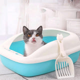 Maxbell Cat Litter Box with High Side Durable Pet Litter Tray Cat Sandbox Bedpan Blue