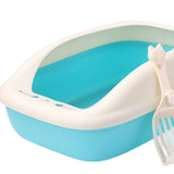 Maxbell Cat Litter Box with High Side Durable Pet Litter Tray Cat Sandbox Bedpan Blue