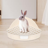 Maxbell Medium Rabbit Litter Box Potty Triangle with Grid for Chinchilla Rabbit Beige