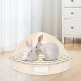 Maxbell Medium Rabbit Litter Box Potty Triangle with Grid for Chinchilla Rabbit Beige