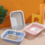Maxbell Cat Litter Box Open Top Easily to Clean Kitty Litterbox Large with Scooper Blue