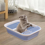 Maxbell Cat Litter Box Open Top Easily to Clean Kitty Litterbox Large with Scooper Blue